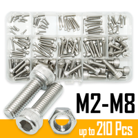 Assortiment de vis à six pans creux en acier inoxydable 304, filetage métrique M2 à M8, pour fixation de machines