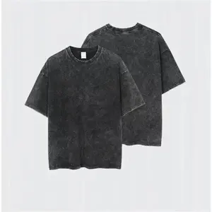 Camiseta vintage de algodón lavado para hombre, camisa de gran tamaño con estampado de ácido lavado, color negro, 250gsm