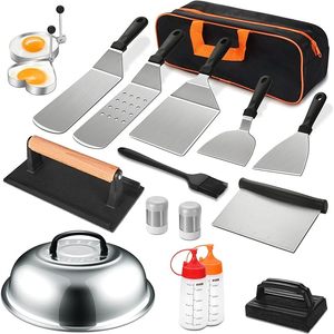 Kit de 16 Accesorios para Parrilla Plana, Juego de Espátulas de Acero Inoxidable con Tapa para Regar, para Asados al Aire Libre, Regalos - Product Image 1