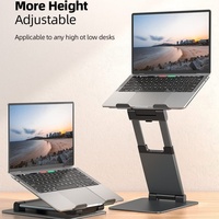 Support d'ordinateur portable en aluminium rotatif à 360°, réglable en hauteur, pivotant, pliable, avec refroidissement, pour le travail assis-debout au bureau