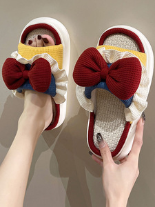 Custom Bow for Slippers for Women Fashionable Cushioned EVA Outsole Soft Open Toe Indoor/Outdoor/Beach Flat Shoes for Winter - Product Image 5