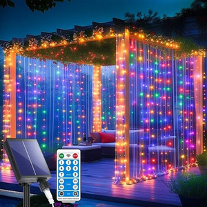 Lámpara de Cortina Solar LED para Exteriores, 3x2M, con Efecto Cascada, Luces Decorativas para Ventanas y Paredes, con Control Remoto, para Jardín - Product Image 1