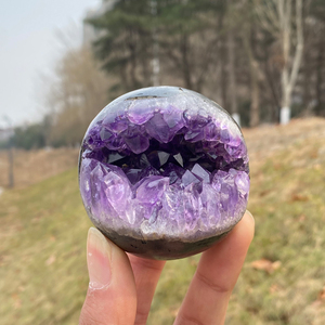 Sfera di Ametista Naturale all'Ingrosso, Geode di Alta Qualità, Sfera di Cristallo Druzy, Pietra <span class=keywords><strong>Sorriso</strong></span> a Bocca Aperta per Guarigione e Arredamento Casa - Product Image 1