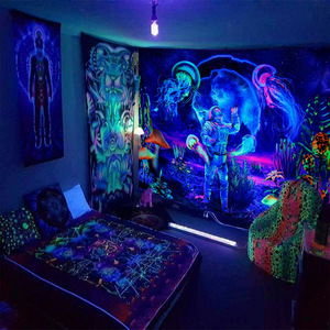 <span class=keywords><strong>Psychédélique</strong></span> Fluorescent <span class=keywords><strong>UV</strong></span> Active Tapisserie Blacklight Tapisserie <span class=keywords><strong>Tenture</strong></span> Murale Champignon Tapisserie Murale pour La Décoration Intérieure - Product Image 3