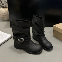 Bottines à talon compensé caché pour femme, en cuir vieilli, avec bride croisée et boucle, style western, 3 couleurs