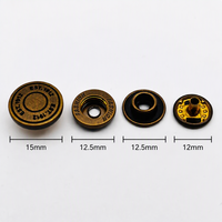 Kancing Tekan Kuningan Antik untuk Jaket Denim 15mm 4 Bagian, Ukiran Logo Kustom untuk Mantel, Tas Kulit, Jahit