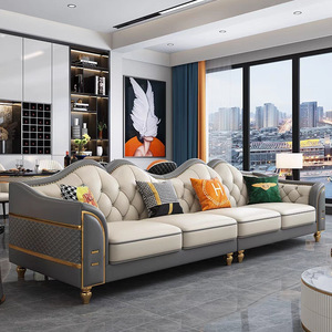 Set Divani in Pelle 1+2+3 Stile Americano per Soggiorno, Combinazione di Divani di Lusso Leggero per Appartamento - Product Image 4