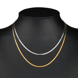 Custom Yellow Gold Herringbone Chain WomenとMen Chain Necklace Flat Snake Chain