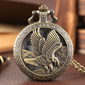 Vintage kolye kolye Steampunk bronz Metal kartal antika madalyon zincirli cep saati - Product Image 1