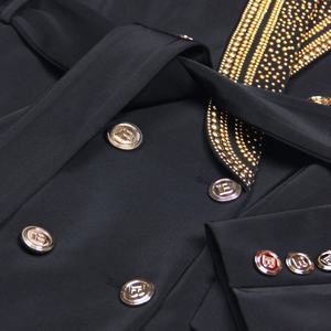 Blazer élégant pour femme, col en V, double boutonnage métallique, ceintures, couleur glicine unie, tissé, costume de bureau pour femmes d'affaires - Product Image 6