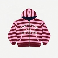 Hoodie Pria Berkualitas Tinggi, Dapat Dibalik, Resleting, Warna Blok Bergaris Kustom, Sweatshirt Streetwear Dua Sisi, Produsen OEM
