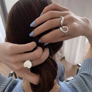 LT-207 Style coréen 925 bague ouverte en argent Unique froid irrégulier métal coeur conception polyvalent élégant femmes Fine bague pour - Product Image 2