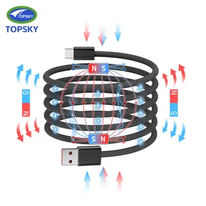 Kabel Data Usb C magnetik portabel 60w 5,5ft, kabel Usb mikro tipe-c koil magnetik 3A pengisian cepat, kabel Usb Magnet