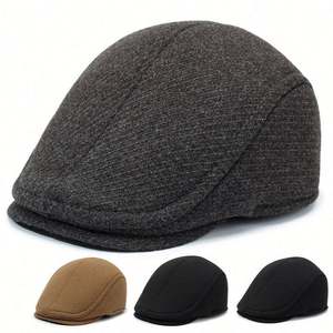 En gros, Bérets d'hiver pour hommes d'extérieur, chauds, en polaire épaisse, à rayures, avec cache-oreilles, style casquette Peaky et casquette Ivy pour hommes seniors - Product Image 2
