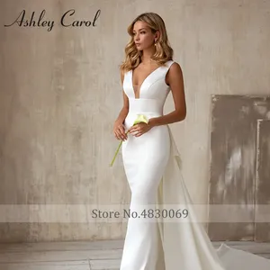 Ashley Carol sirena vestidos De novia para mujer Sexy satén desmontable tren cuello en V imperio <span class=keywords><strong>2</strong></span> en 1 Vestidos De Novia - Product Image 5