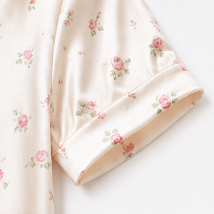Ensemble de pyjama en satin pour femme, manches courtes, imprimé floral, short à taille élastique, doux, deux pièces, vêtements de détente d'été, vente en gros - Product Image 3
