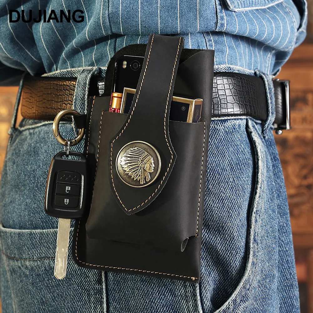 Custom Fanny Pack Leather Belt Bags Men Waist Bag Real Leather Phone Pouch with Belt Loop