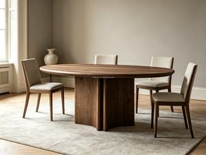 FERLY Tavolo da Pranzo Rotondo Modernista Brasiliano con Base Ondulata Scultorea, 4 Posti, in Legno Massello, Arredamento per la Casa - Product Image 1