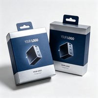 Boîte en papier pliable personnalisée en usine avec fenêtre pour accessoires électroniques, emballage de câbles de charge, impression UV, logo en encre métallique