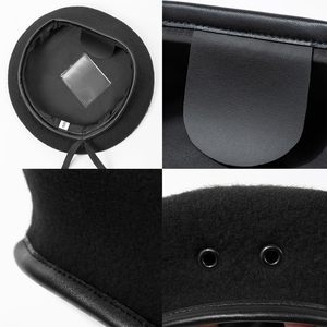 قبعة بيريه فرنسية مخصصة من الصوف والجلد مع تصميم مطرز باللون الأحمر، مناسبة للحفلات الرسمية والأنشطة الخارجية، للجنسين - Product Image 3