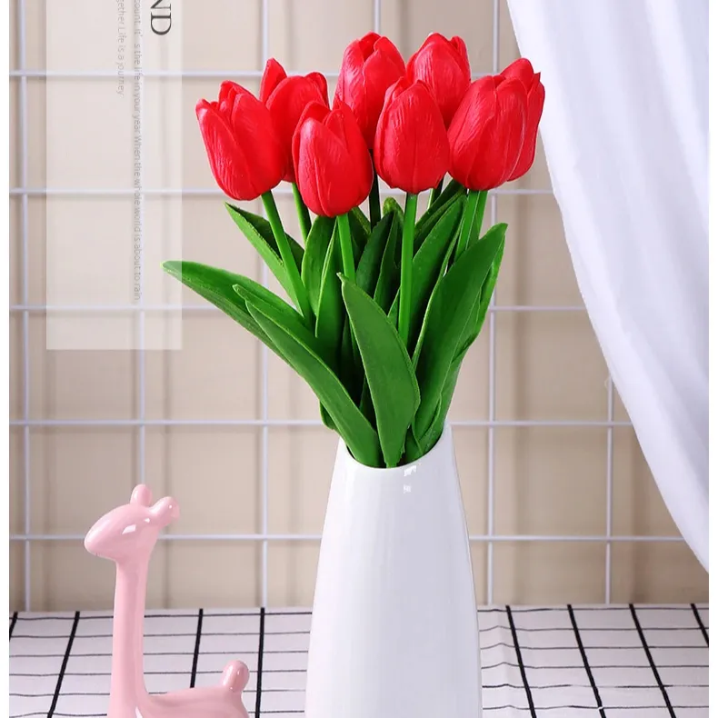Disposizione di fiori artificiali singoli tulipano rosa artificiale vero tocco fiori artificiali per la casa e la decorazione di nozze