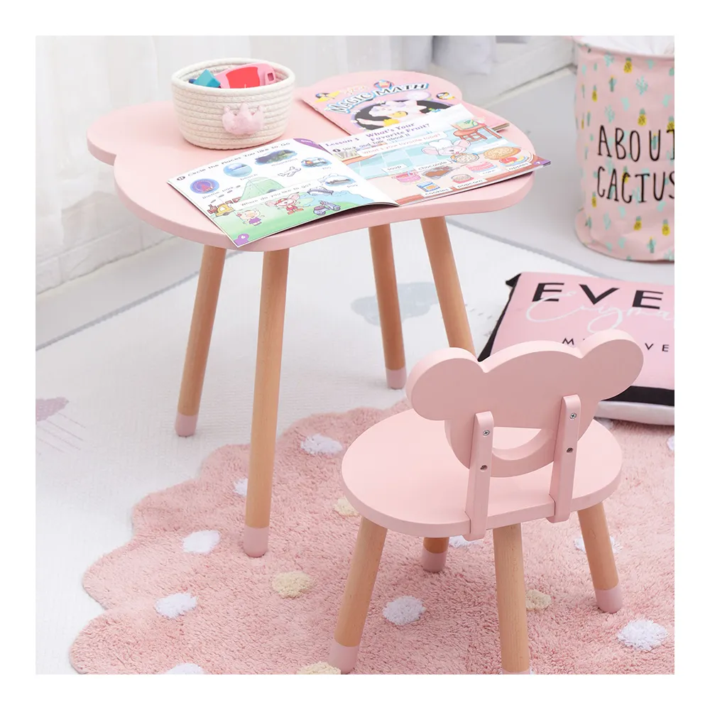 Kids Bedroom Hot Selling Product Bedroom Furniture Set Many Color Choose Kids Table Chair Wooden Set For Girl Room Decoration