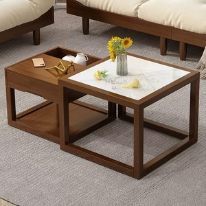 Ensemble de tables basses gigognes en bois massif naturel avec plateau en marbre et rangement, <span class=keywords><strong>Nankang</strong></span> Jiangxi, vente en gros pour salon familial - Product Image 2