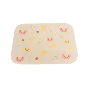 BPA Free Silicone Baby Feeding Training Mate Carton Print Animal Design Kid Dining Table Plate Mat