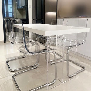 Chaise de salle à manger Tors, style nordique, très tendance, avec dossier transparent en acrylique, design cristallin, mobilier de maison vintage simple pour salle à manger - Product Image 2