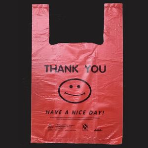 ถุงพลาสติกแบบเสื้อยืดลายหน้ายิ้ม ถุงพลาสติก PE สำหรับซุปเปอร์มาร์เก็ต ถุงช้อปปิ้งแบบเสื้อกั๊ก - Product Image 2
