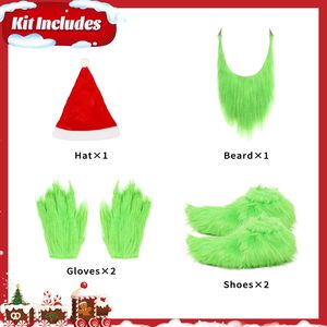 SINSEN Disfraz de Monstruo Verde con Barba, Gorro de Santa, Guantes Peludos, Zapatos de Peluche, Accesorios de Disfraz, Cosplay, Unisex, Adulto - Product Image 4