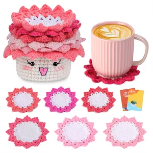 Hộ gia đình tự làm Crochet nghệ thuật Nồi Coaster Crochet Bộ dụng cụ cho người mới bắt đầu người lớn