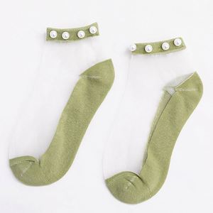 Wholesale <b>Breathable</b> Custom Girl Crystal Summer Ankle Transparent Women <b>Socks</b> With Peals - Product Image 6