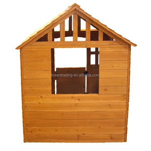 Casa de juegos infantil de madera natural, casita de madera para niños, cabaña exterior con jardineras. - Product Image 4