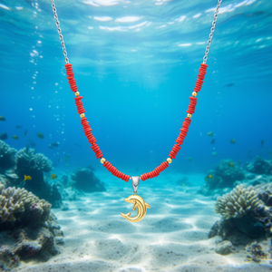 Collier pendentif perles de corail rouge, breloque dauphin doré, acier inoxydable 316L, placage PVD, durable, résistant, bohème, unisexe - Product Image 3