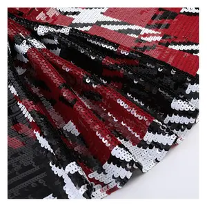 Haute Couture Rosso Plaid in Bianco e Nero Paillettes Vestito Tessile della Scala di Pesci di Paillettes Tessuto