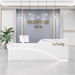 Bureau de réception moderne en bois de marbre personnalisable avec <span class=keywords><strong>comptoir</strong></span> de bar laqué pour hôtels sociétés immobilières Front Office - Product Image 3