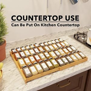 Organisateur de tiroir à épices extensible de luxe pour armoires de cuisine Organisateur de support à épices en bambou à 4 niveaux pour tiroir pour tiroirs profonds - Product Image 4