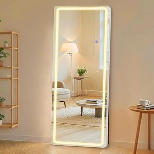 <span class=keywords><strong>Espejo</strong></span> de Pie de Cuerpo Entero con <span class=keywords><strong>Marco</strong></span> Delgado <span class=keywords><strong>Blanco</strong></span> de 64 x 21 Pulgadas con Luces LED, <span class=keywords><strong>Espejo</strong></span> de Aleación de Aluminio para Sala de Estar - Product Image 1