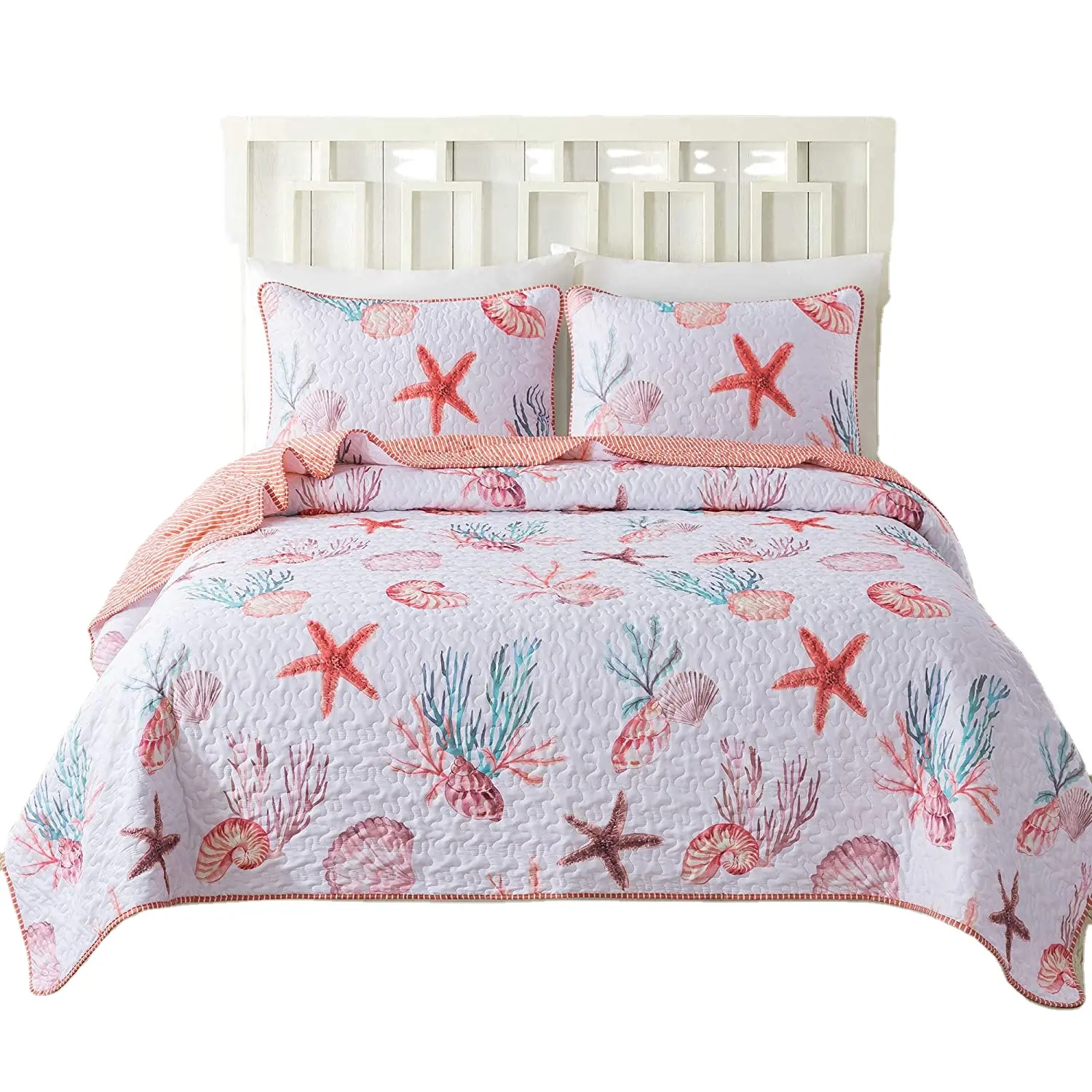 Lovely and Cute Seaside Treasures Bedding Quilt Set - Queen Lightweight Quilted Bedspread