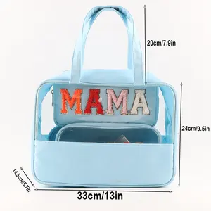 Custom Large Clear Toiletry Bag Portable Handle Cosmetic Bag Clear Makeup Bags For Women