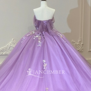 XS326 Beautiful Purple Off Shoulder <b>Appliqued</b> <b>Flower</b> Quinceanera Dresses For Sweet 15 Girls - Product Image 6