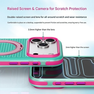Étui de téléphone magnétique de luxe mat avec trous de dissipation thermique pour iPhone 18 17 Pro Max avec protection à 360° °   Support de téléphone en métal avec anneau et coque de protection - Product Image 4