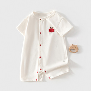 Body de verano unisex de algodón peinado de manga corta con estampado de manzanas y color liso para bebé, 73-80cm - Product Image 1