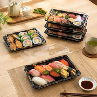 Multi-formaat transparante PET sushi doos met patroon, anti-condens afneembaar deksel voor koude gerechten, fruit en gebak