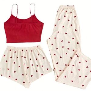 IStapromo Regali Donna Set Pigiama Tre Pezzi Sexy in Maglia Morbida di Spandex con Stampa Love, Lunghezza al Ginocchio, Estivo, <span class=keywords><strong>per</strong></span> Casa e Relax - Product Image 1