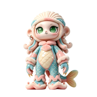 Figurine de collection sirène singe en PVC, fabrication OEM en usine chinoise, avec chapeau coquillage et finition floquée, personnalisation du logo et de l'emballage
