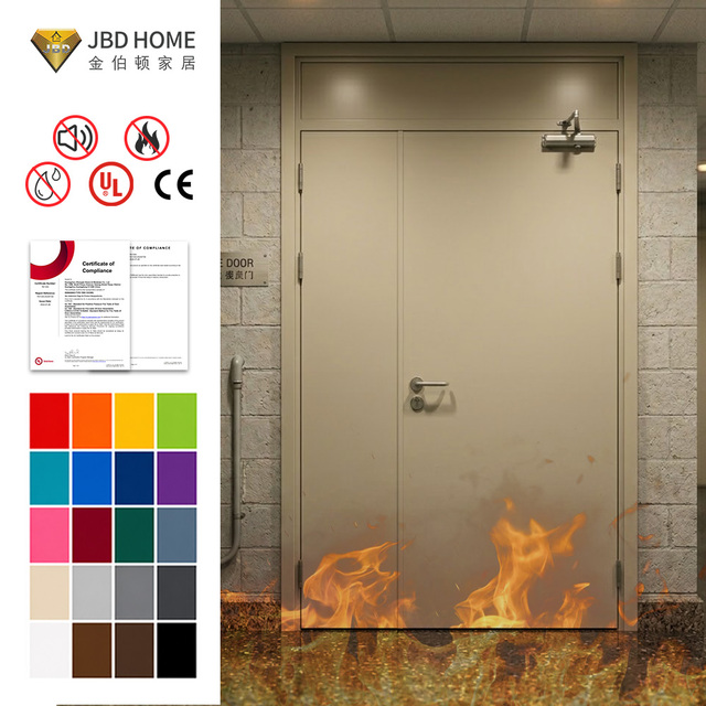 Fire Door Metal Emergency Fire Exit Entry Doors Steel Frame Double Leaf Security Commercial Exterior Fire-Rated Stainless Steel