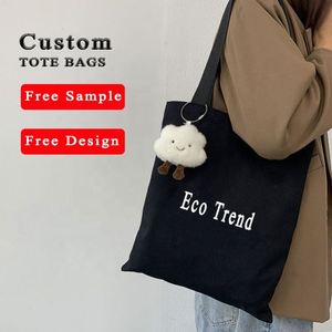 High Quality Recycled Simple Black Cute Pattern Cotton Totebag Custom Tote <b>Canvas</b> Bag With Bottomless - Product Image 1