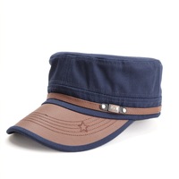 Gorra de Béisbol Vintage de Cuero con Visera de Patchwork, Estilo Casual Unisex, Bordada con Estrella de Cinco Puntas, Gorra para el Sol